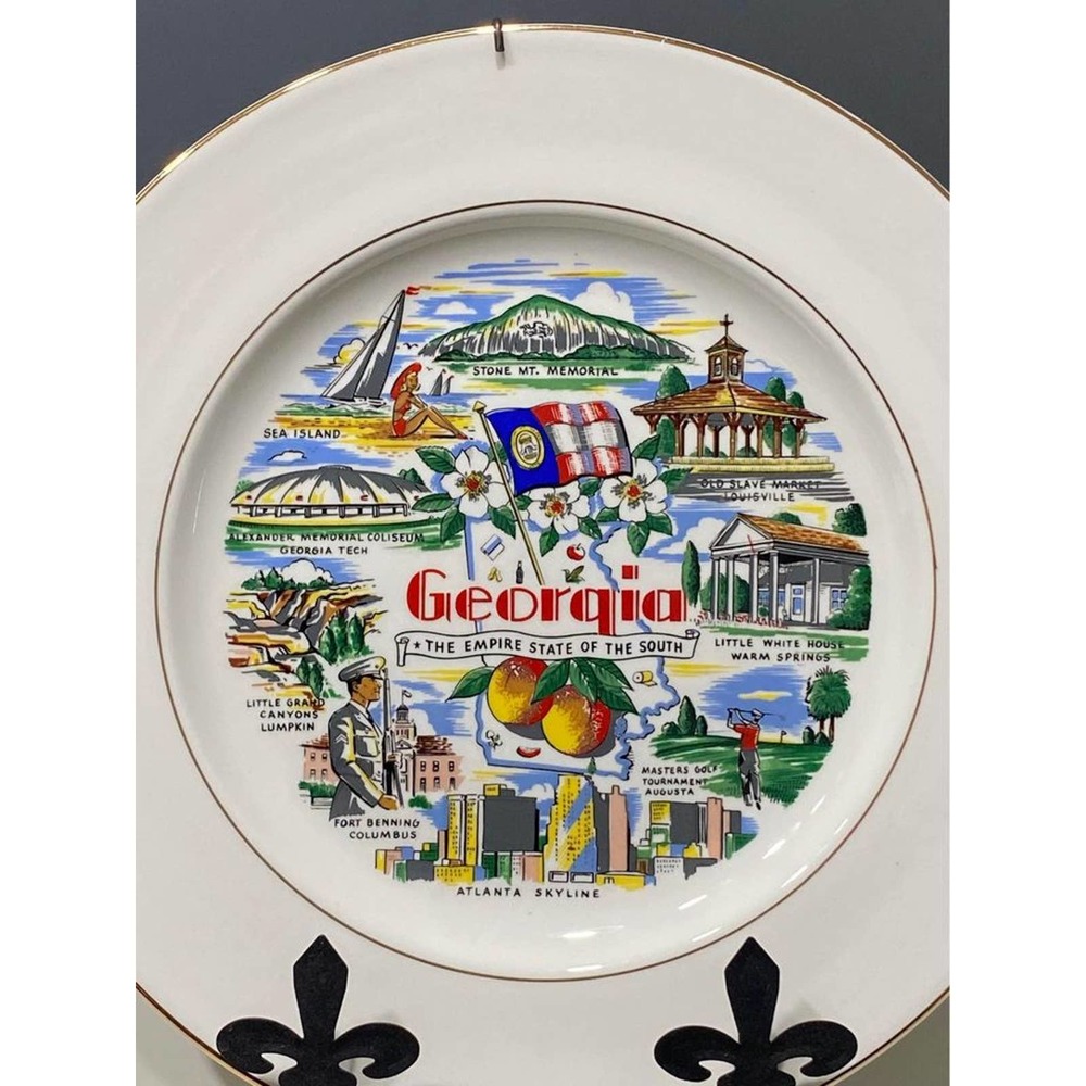 Vintage Georgia Souvenir‎ State Landmarks Plate With plate hanger